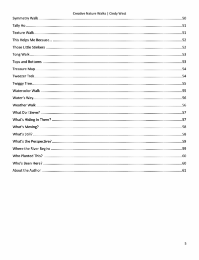 table of contents for homeschool nature study curriculum